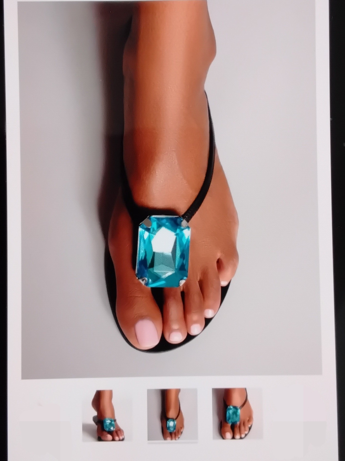 Black Thong Sandal With Large Aqua Gem Accent